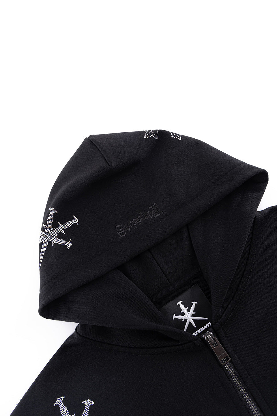 Dagger Cross Rhinestone Zip Hoodie