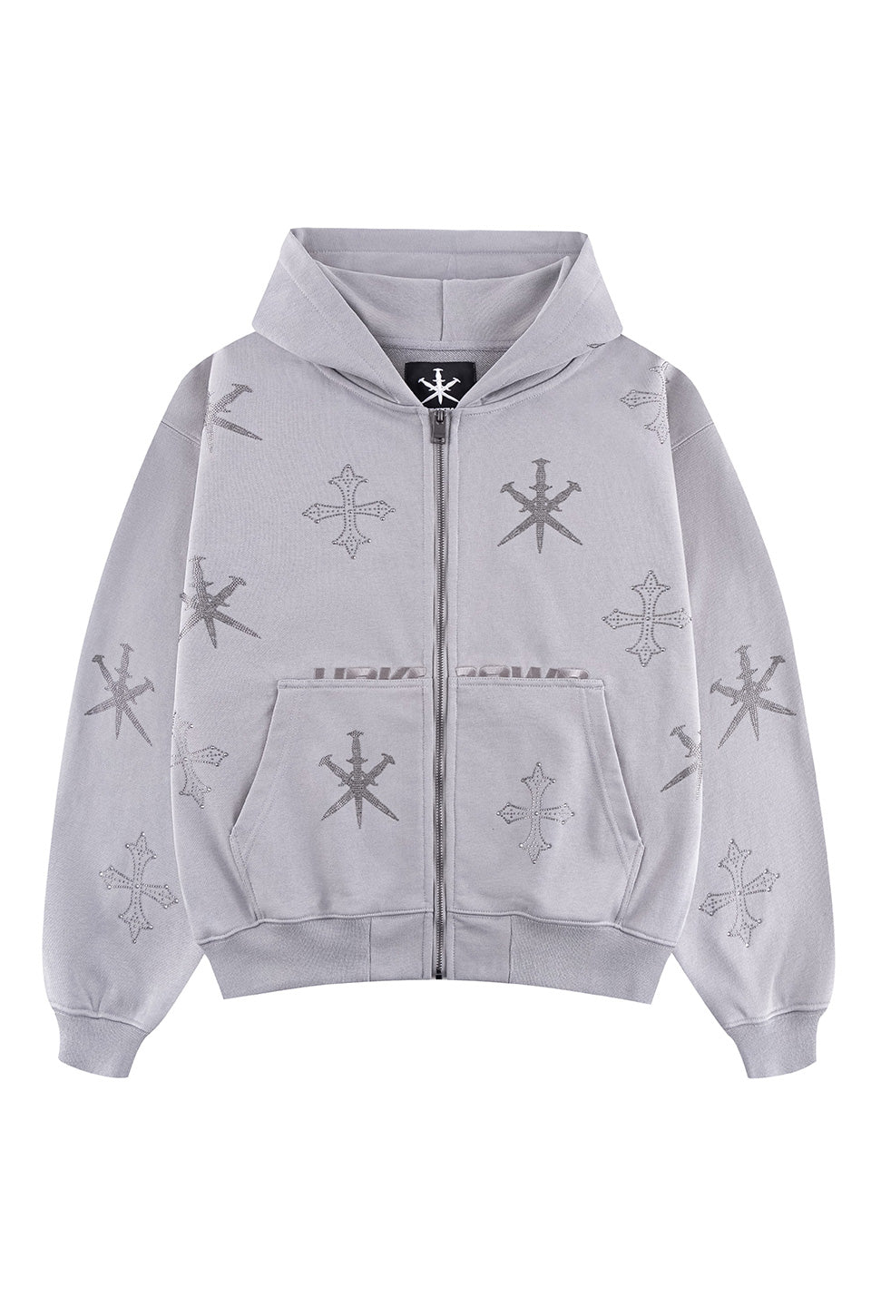 Dagger Cross Rhinestone Zip Hoodie
