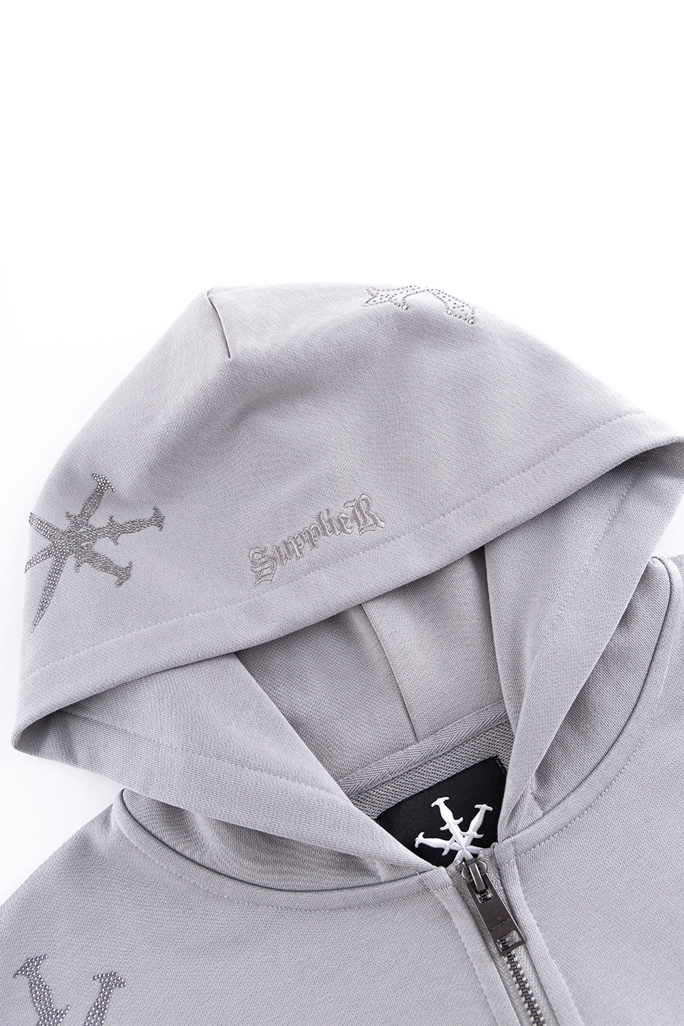 Dagger Cross Rhinestone Zip Hoodie