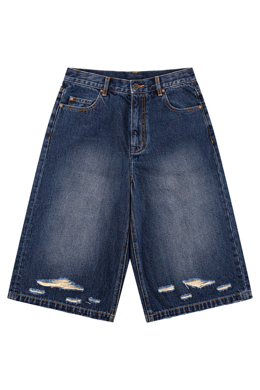 Cursive Rhinestone Washed Jorts