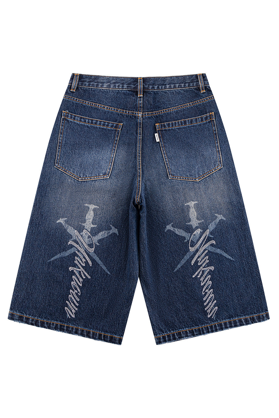 Cursive Rhinestone Washed Jorts