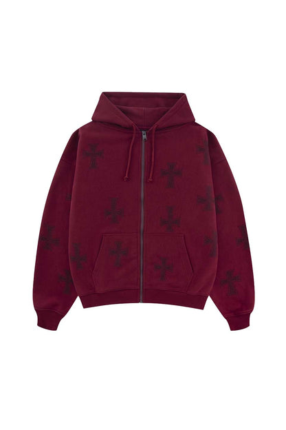 Dark Redxblack Cross Zip Hoodie