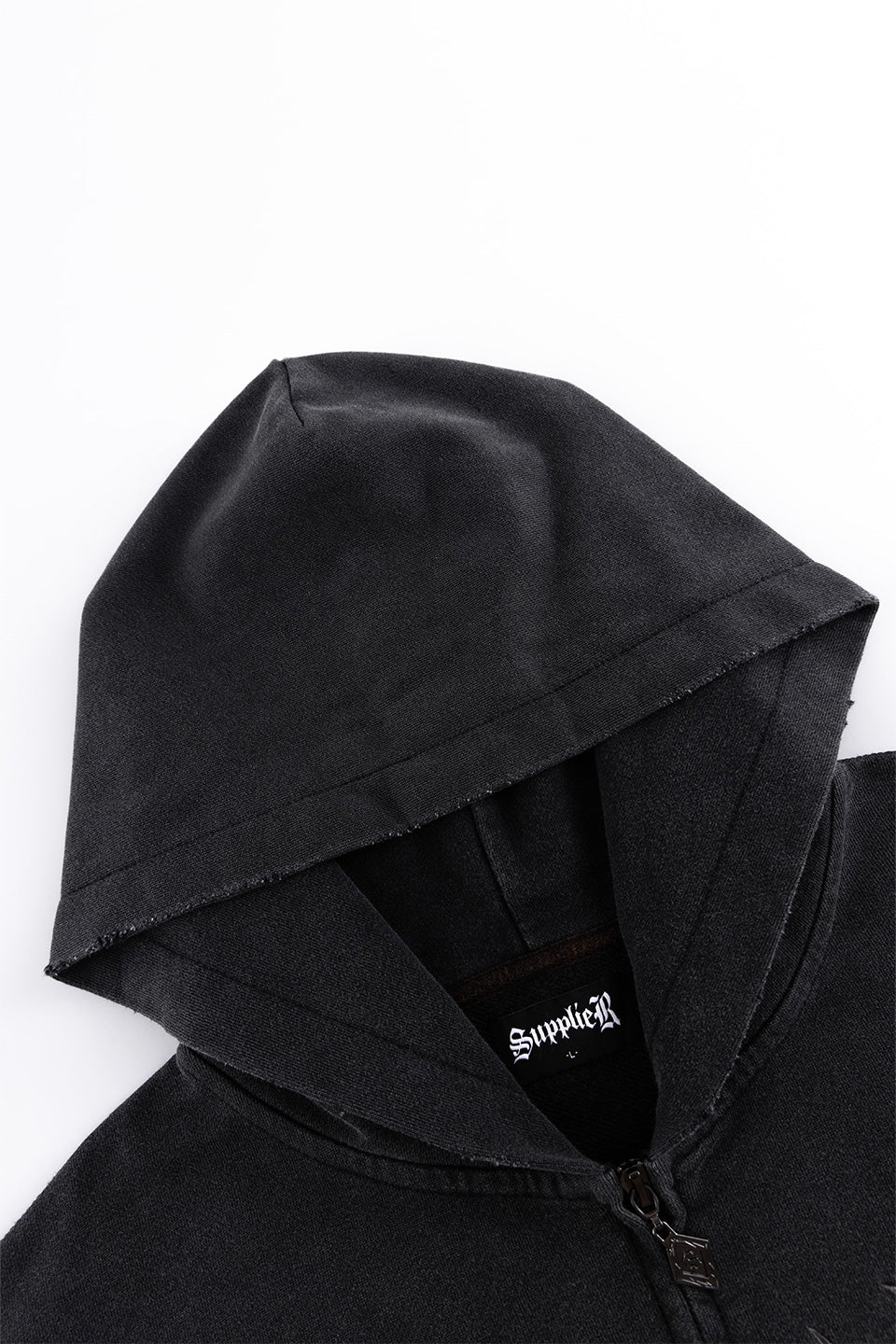 Skull Leather Patch Zip Hoodie