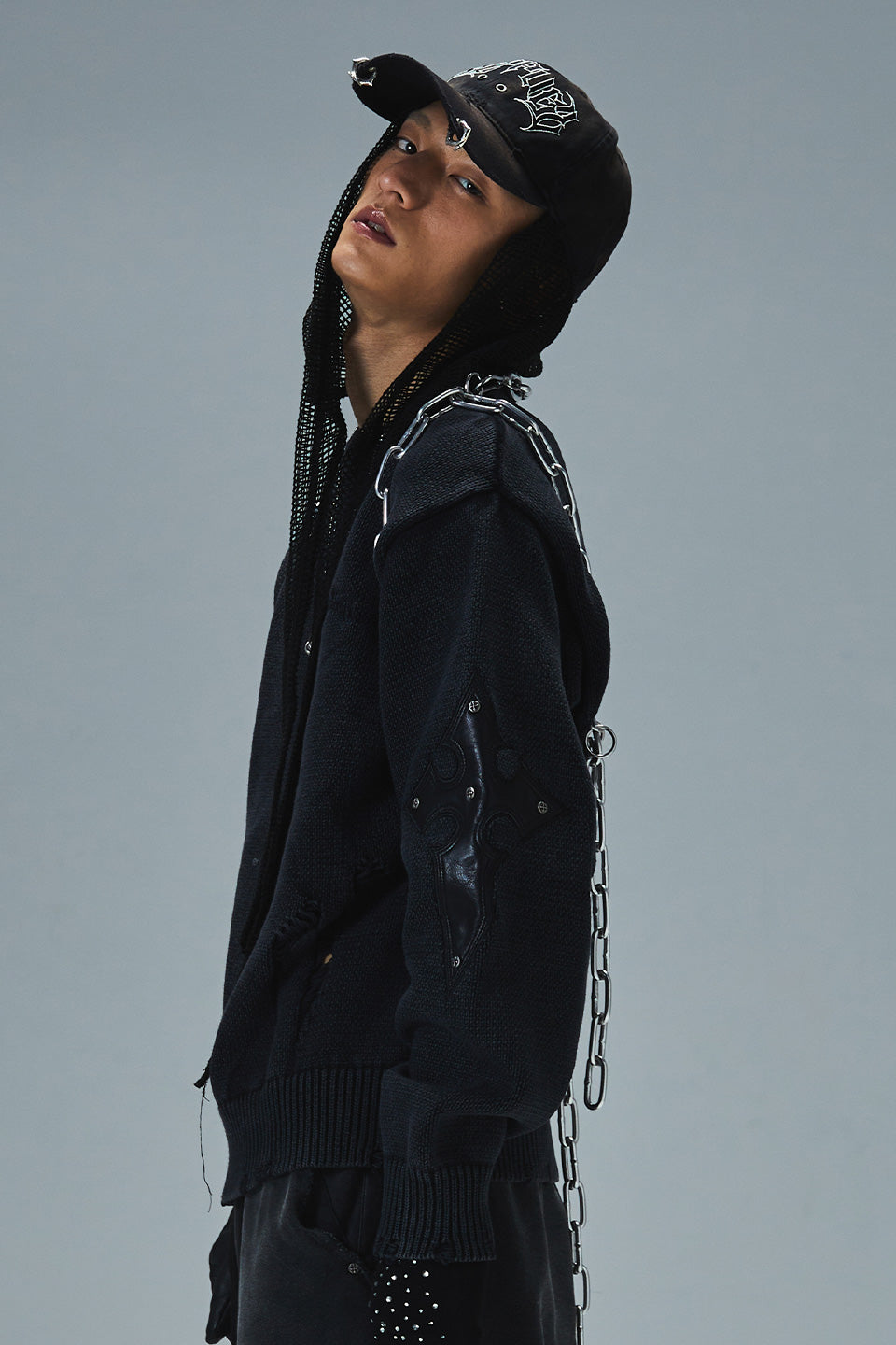 Distressed Cross Leather Patch Crew Knit V2