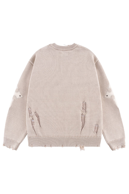 Distressed Cross Leather Patch Crew Knit V2
