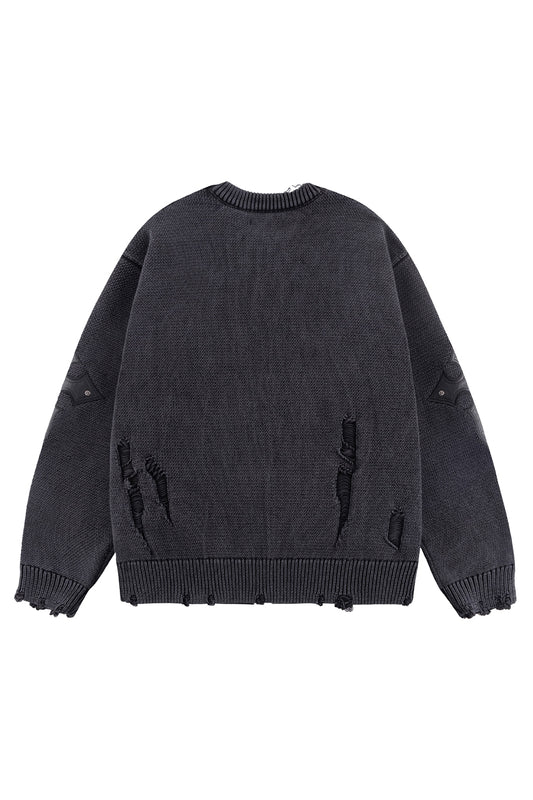 Distressed Cross Leather Patch Crew Knit V2