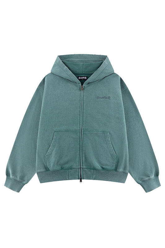 Distressed Cross Zip Hoodie