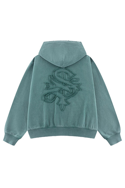 Distressed Cross Zip Hoodie