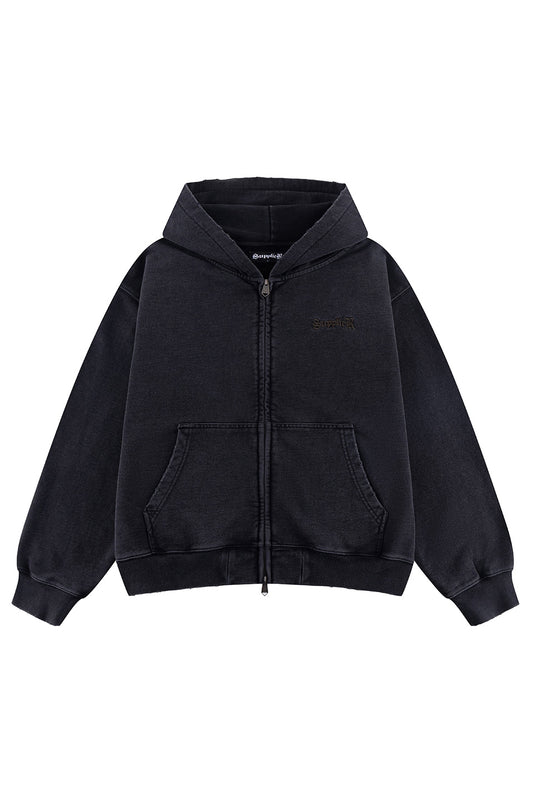 Distressed Cross Zip Hoodie