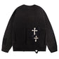 Distressed Multiple Cross Leather Patch Crew Knit