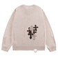 Distressed Multiple Cross Leather Patch Crew Knit