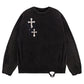 Distressed Multiple Cross Leather Patch Crew Knit