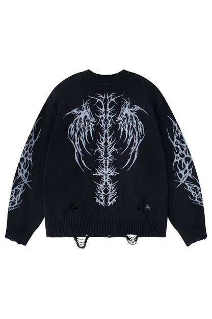 Distressed Tribal Bones Crew Knit