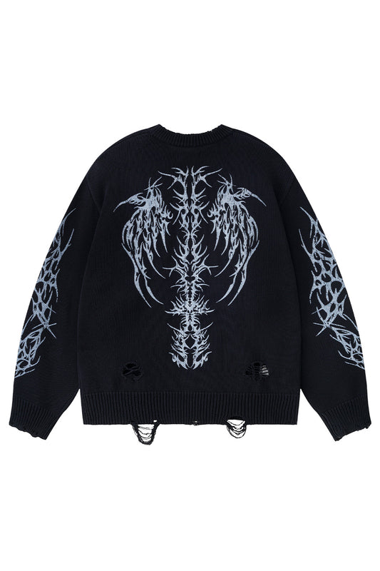 Distressed Tribal Bones Crew Knit