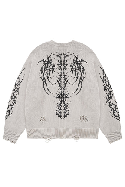 Distressed Tribal Bones Crew Knit