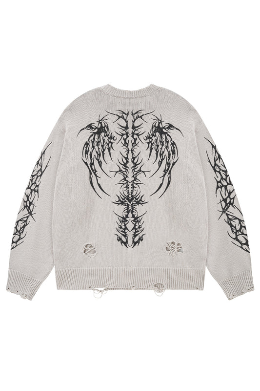 Distressed Tribal Bones Crew Knit