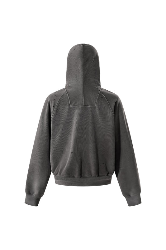 Double Drawstring Ripped Hooded Sweatshirt