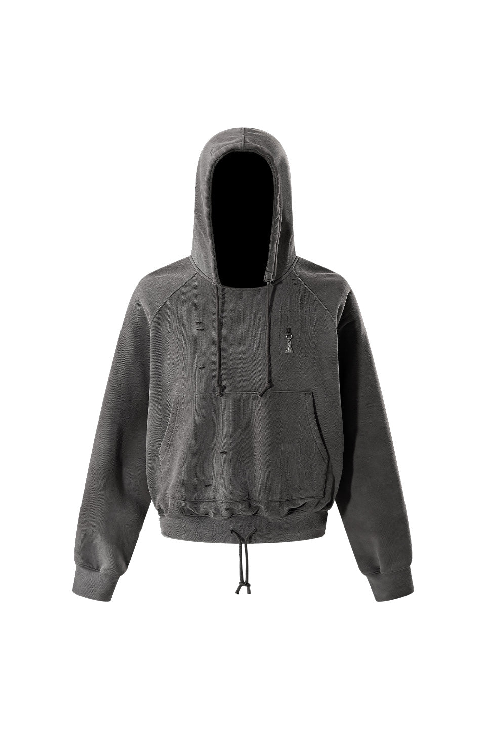 Double Drawstring Ripped Hooded Sweatshirt