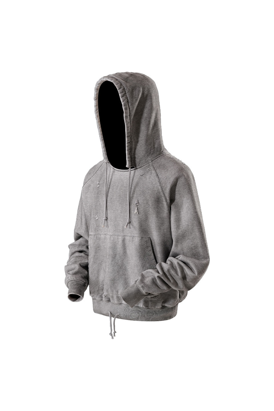 Double Drawstring Ripped Hooded Sweatshirt
