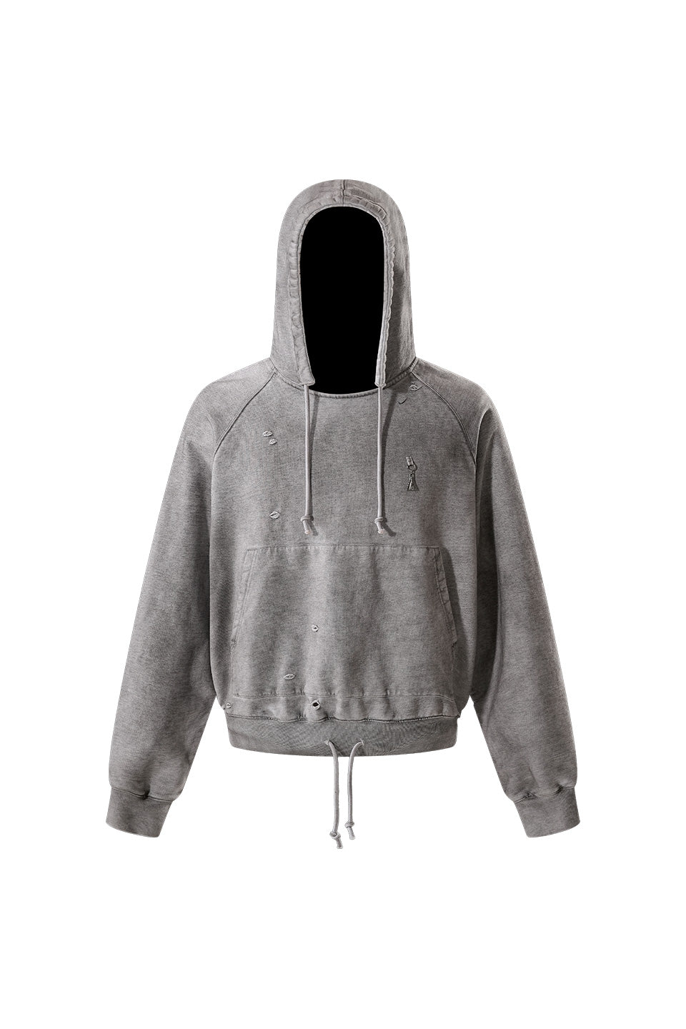 Double Drawstring Ripped Hooded Sweatshirt