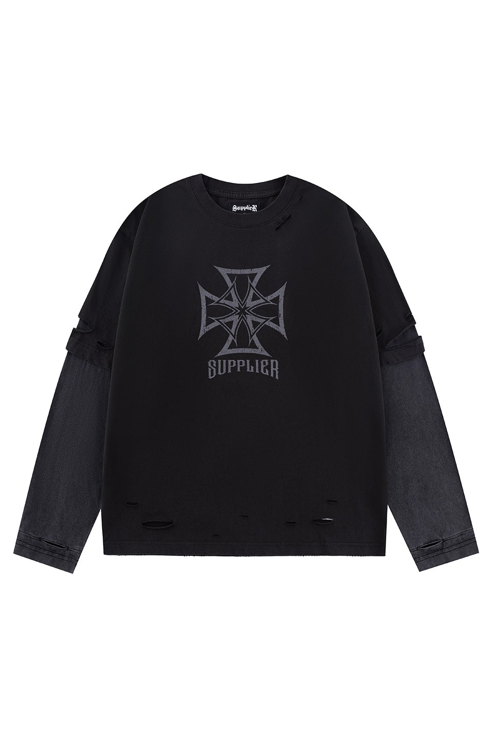 Dusty Iron Cross Layered Long Sleeve Tee