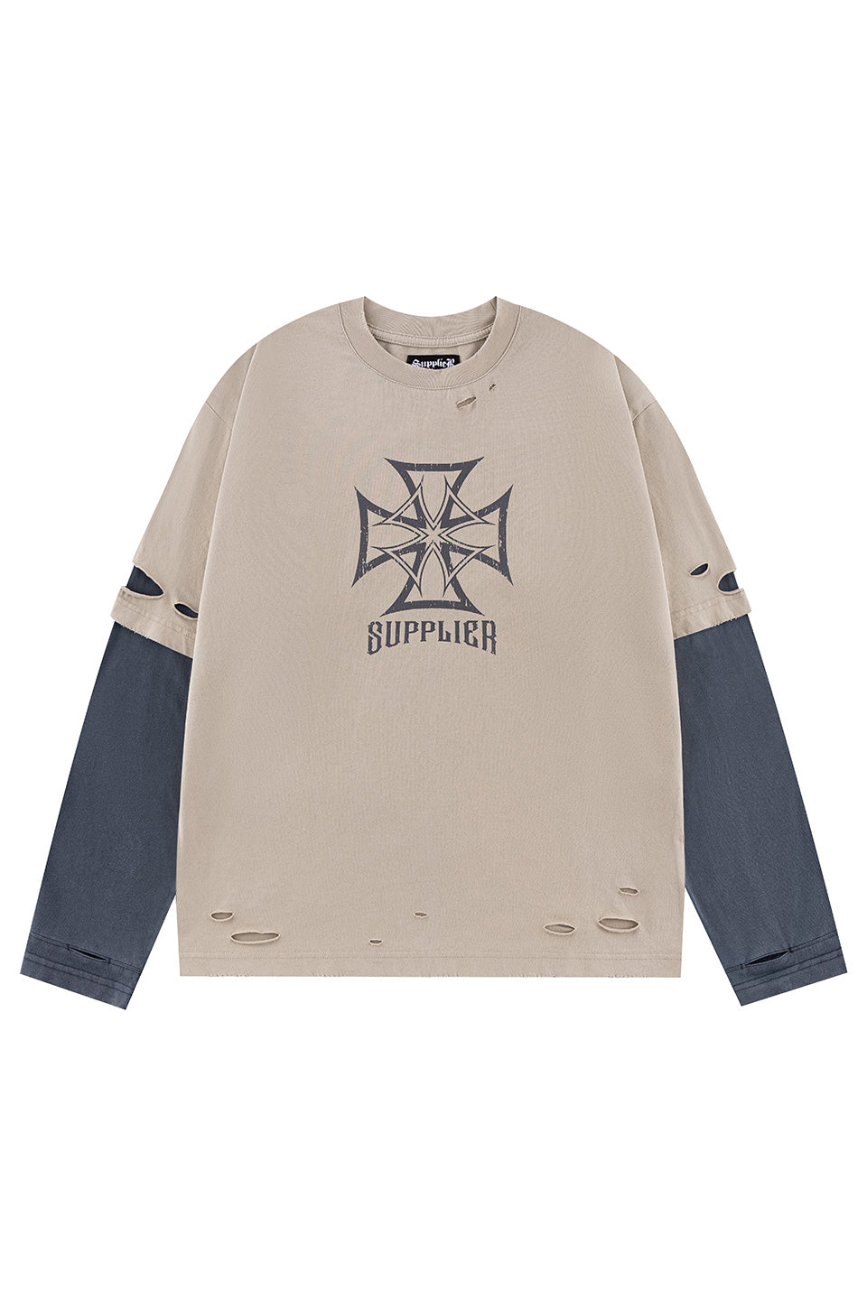 Dusty Iron Cross Layered Long Sleeve Tee