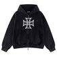 Dusty Iron Cross Rhinestone Zip Hoodie