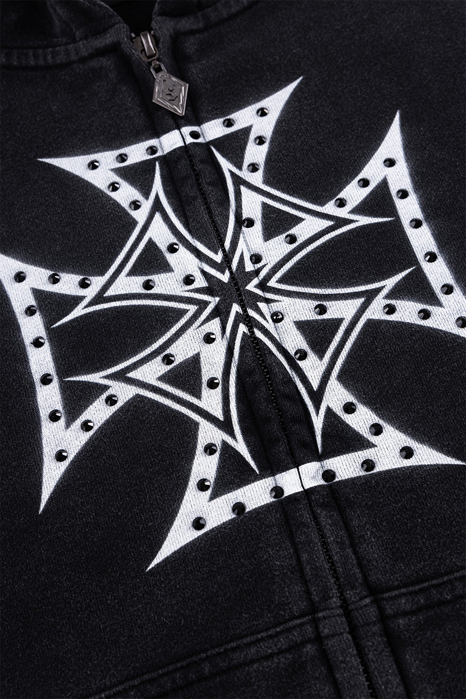 Dusty Iron Cross Rhinestone Zip Hoodie