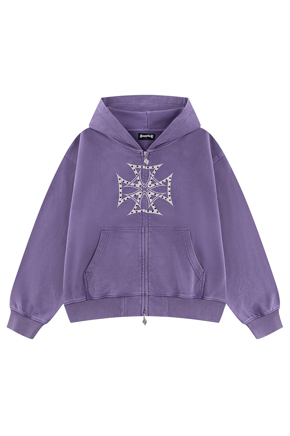 Dusty Iron Cross Rhinestone Zip Hoodie