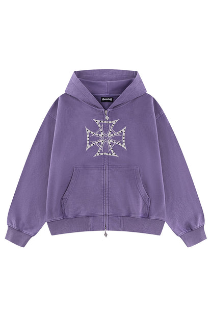Dusty Iron Cross Rhinestone Zip Hoodie