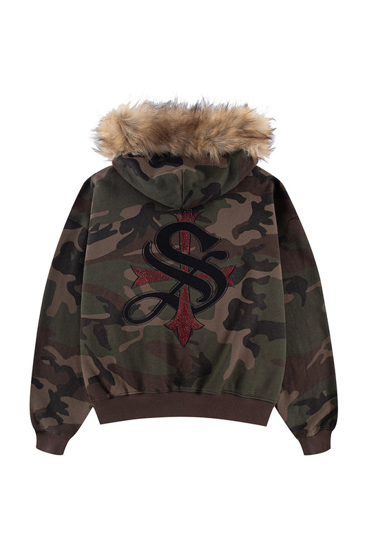 【予約商品】Faux Fur Cross Zip Hoodie【8月下旬お届け】