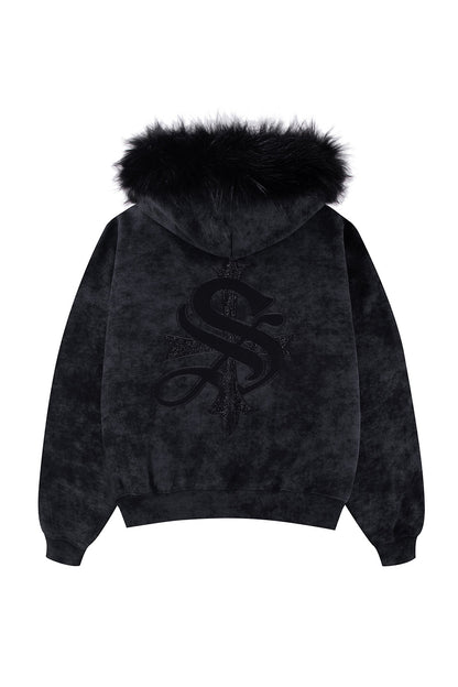【一部予約販売】Faux Fur Cross Zip Hoodie