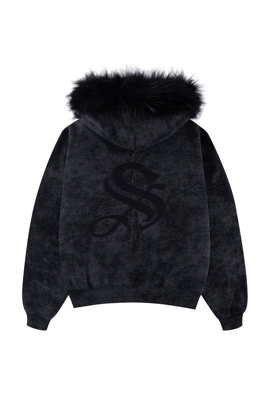 【一部予約販売】Faux Fur Cross Zip Hoodie