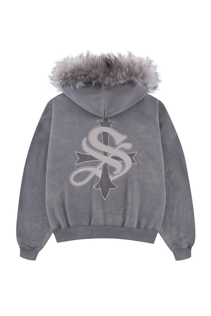 Faux Fur Cross Zip Hoodie