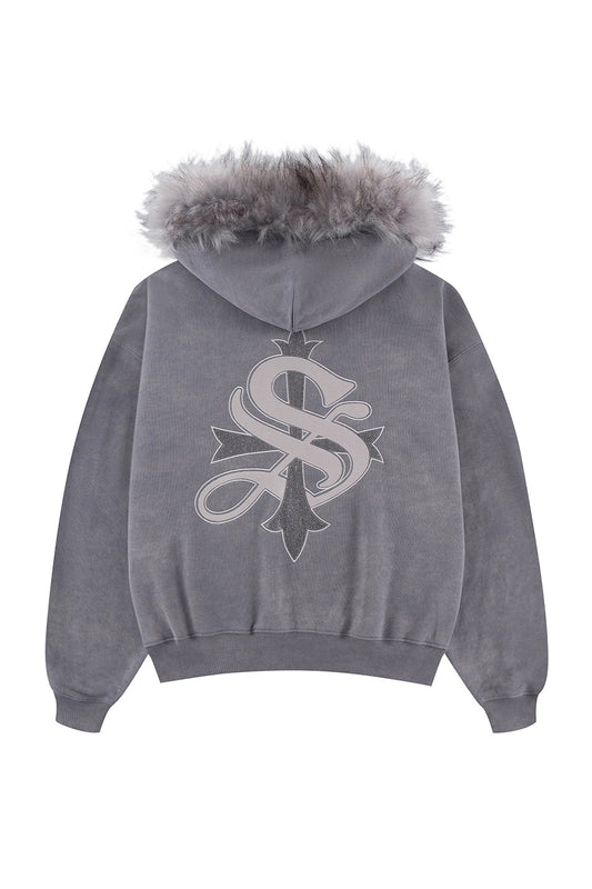 Faux Fur Cross Zip Hoodie