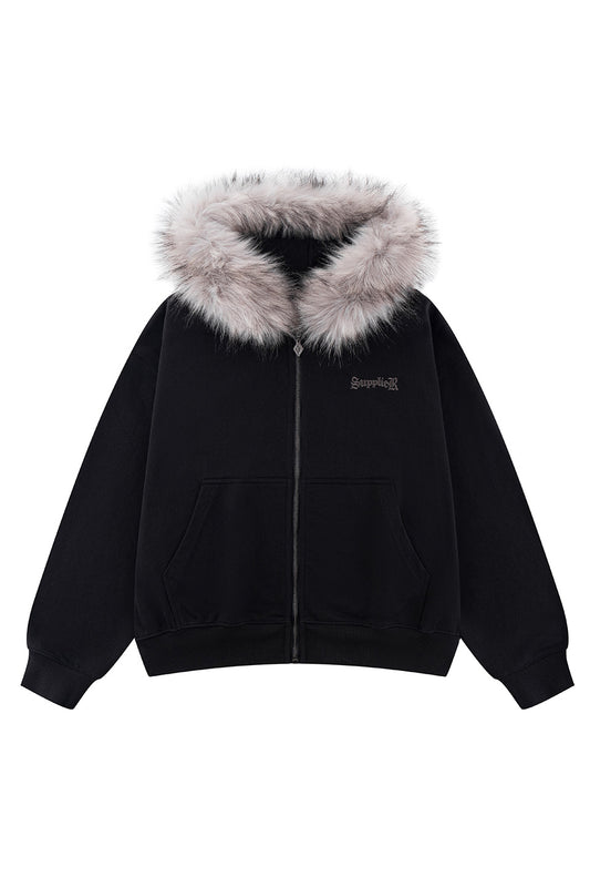 Faux Fur Cross Zip Hoodie