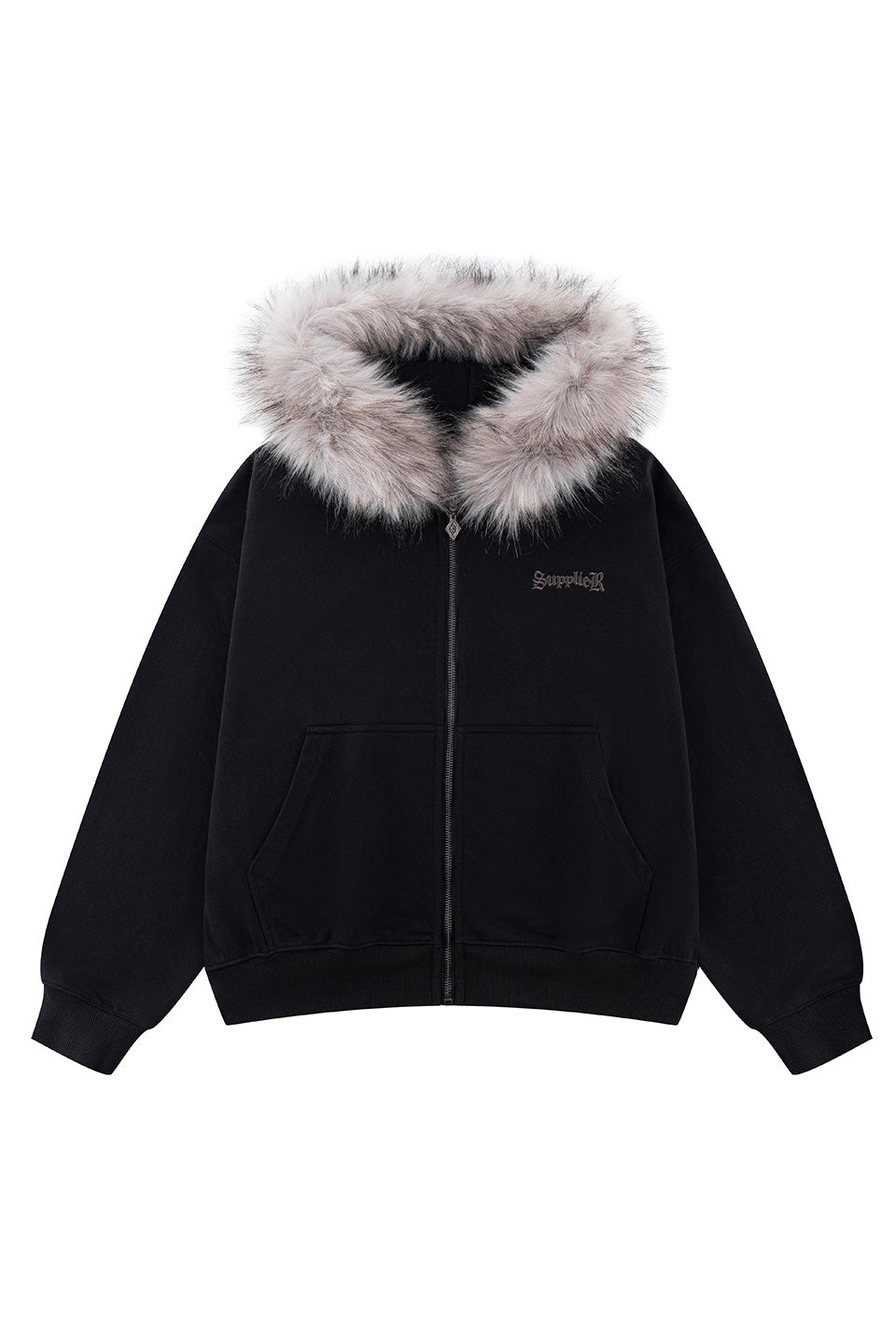 Faux Fur Cross Zip Hoodie
