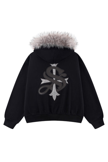 Faux Fur Cross Zip Hoodie
