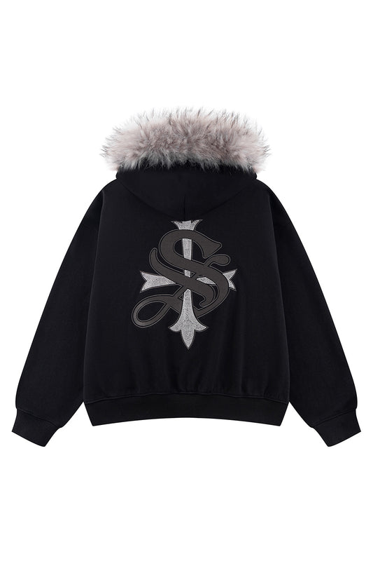 Faux Fur Cross Zip Hoodie