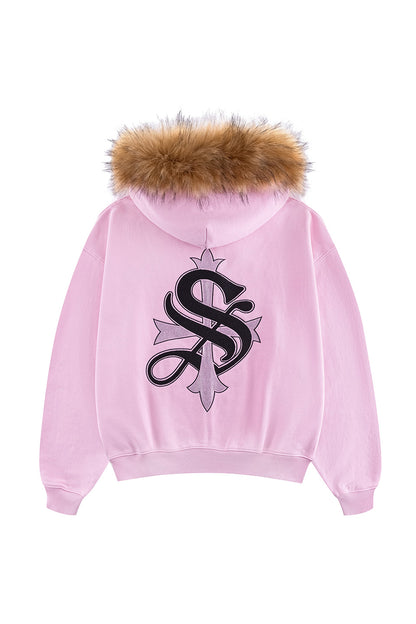 Faux Fur Cross Zip Hoodie