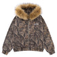 Tree Camo Faux Fur Cross Zip Hoodie