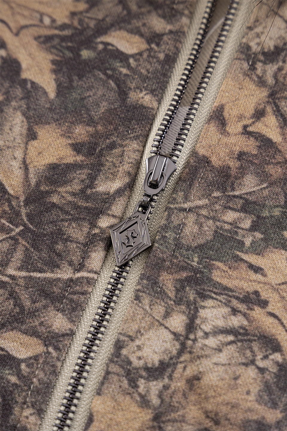 Tree Camo Faux Fur Cross Zip Hoodie