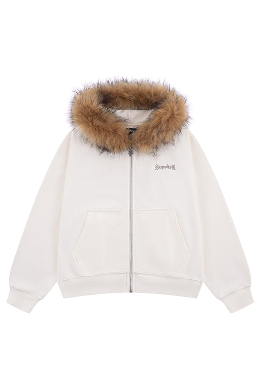 Faux Fur Cross Zip Hoodie