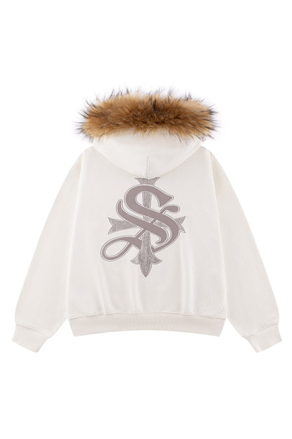 Faux Fur Cross Zip Hoodie