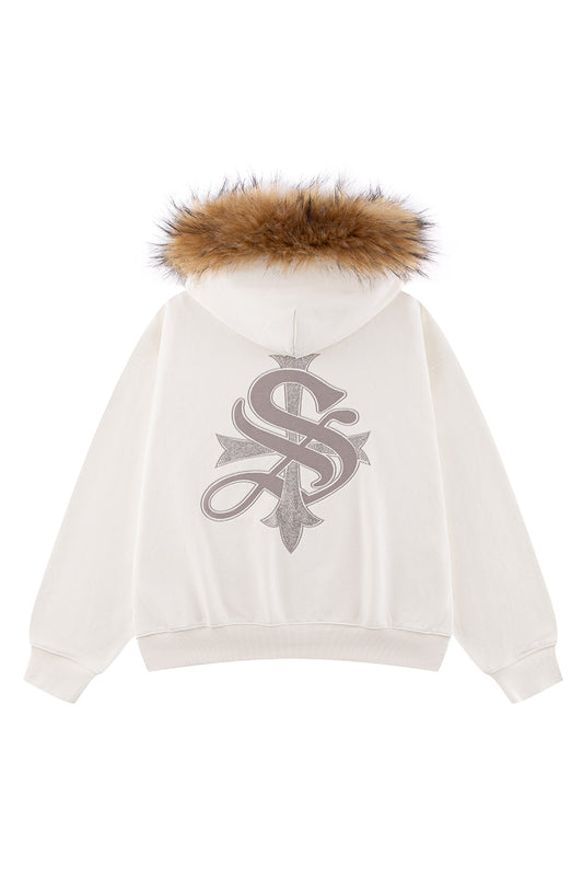 Faux Fur Cross Zip Hoodie