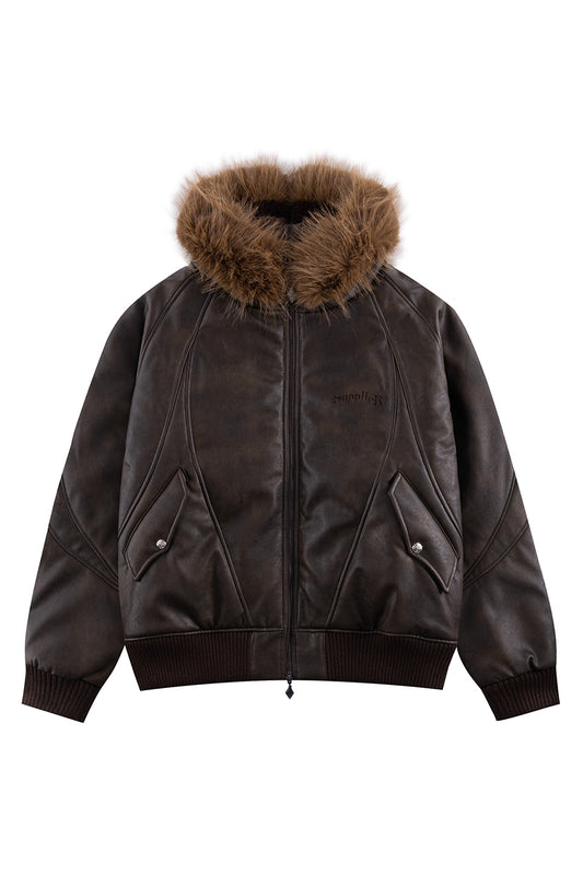 Faux Fur Hooded Bomber Jacket