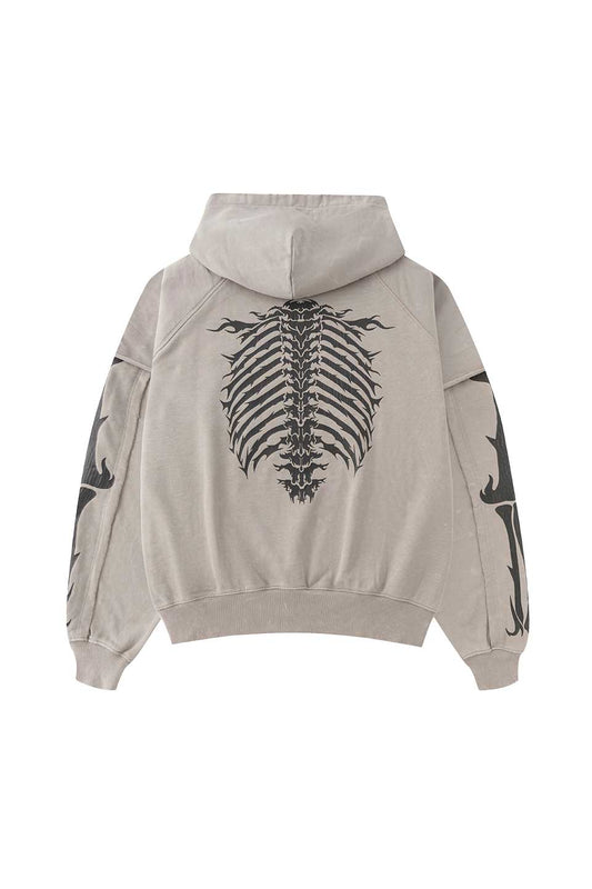 Fire Bones Layered Sleeve Zip Hoodie