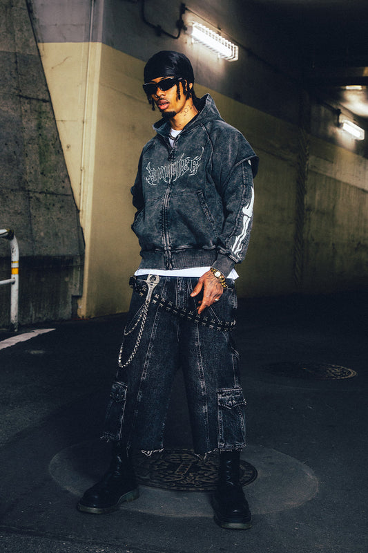 Fire Bones Layered Sleeve Zip Hoodie