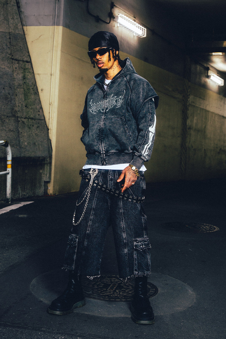 Fire Bones Layered Sleeve Zip Hoodie