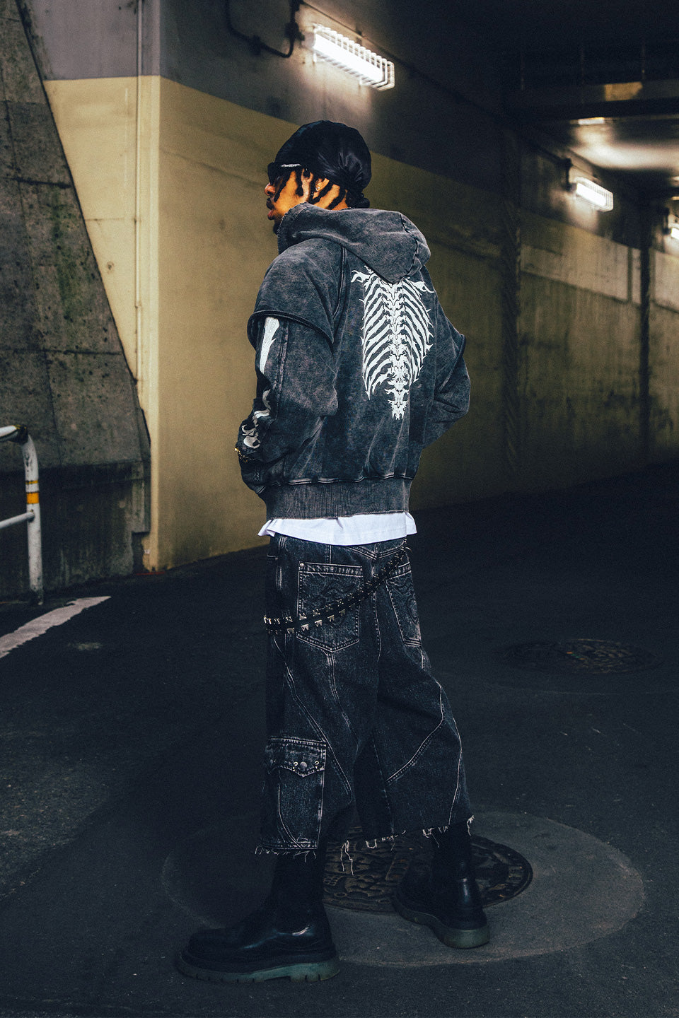 Fire Bones Layered Sleeve Zip Hoodie